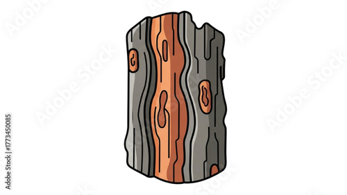 Stylized illustration of a weathered tree trunk section with visible grain