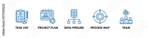 Workflow banner web icon illustration concept with icon of task list, project plan, data pipeline, process map, and team