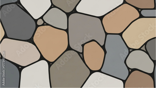 Abstract Mosaic Pattern of Smooth, Irregularly Shaped Stones with Dark Outlines