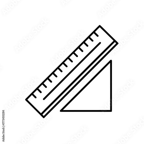 Ruler and triangle line drawing on transparent background