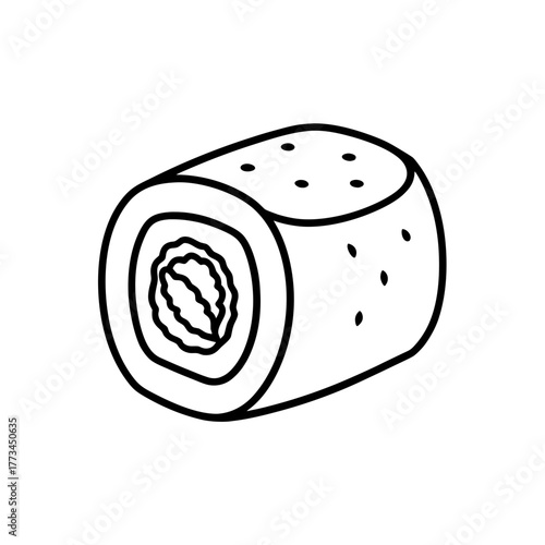 Hand drawn sushi roll outline on transparent background