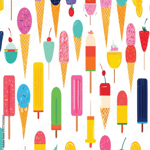 Colorful Summer Ice Cream and Popsicle Seamless Pattern Vector
