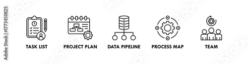 Workflow banner web icon illustration concept with icon of task list, project plan, data pipeline, process map, and team