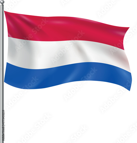 Waving Flag of the Netherlands on a Pole