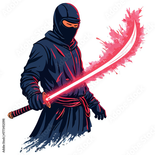 Futuristic Ninja with Glowing Energy Sword | Cyberpunk Warrior with Mask and Digital Glitch Effects | High Tech Ninja Holding Neon Blade | Sci Fi Stealth Fighter with Futuristic Aesthetic 