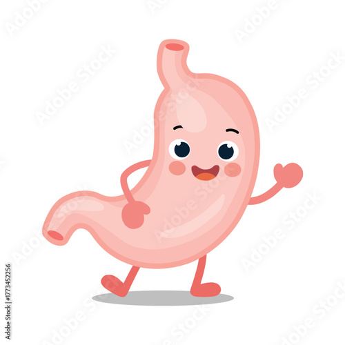 Cute happy stomach character waving hand
