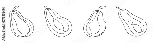 Four stylized hand drawn papaya fruit line art sketches