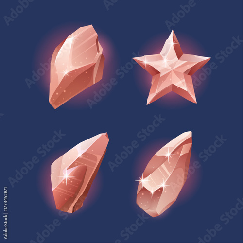 Four Polished Rose Quartz Crystals A Gemstone Collection for Design and Decoration