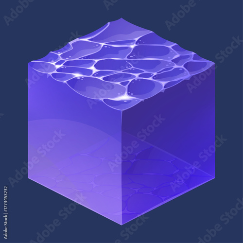 Isometric Water Block Illustration Serene Fluid Dynamics in a Cubic Formation Concept