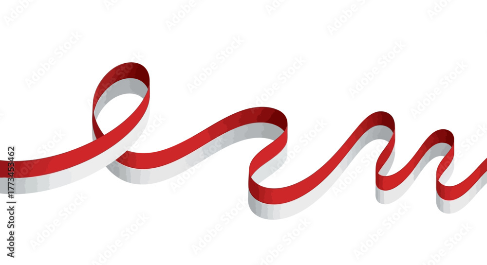 Fototapeta premium A flowing ribbon design featuring alternating red and white stripes, elegant and decorative.