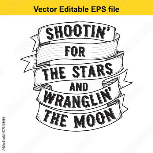 Shootin for the stars and wranglin the moon vintage emblem with cowboy and lasso
