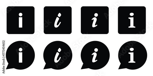 info information icon.  Info button. Black bubbles pointers with info signs. 