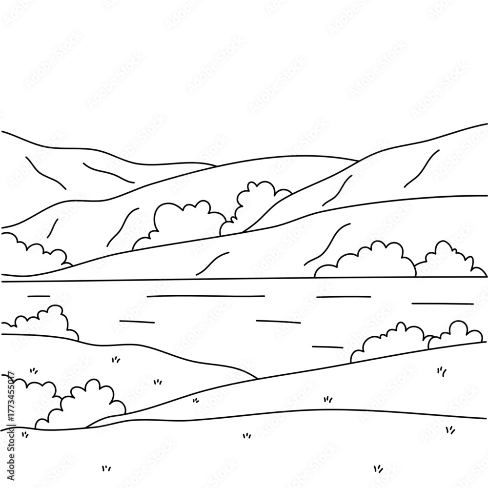 Fototapeta premium Illustration of natural hill landscape coloring background