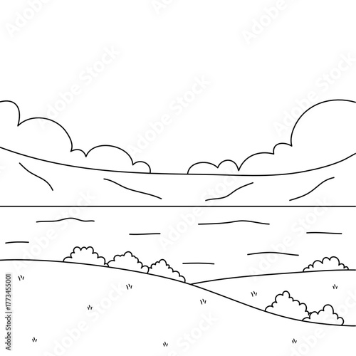 Illustration of natural hill landscape coloring background