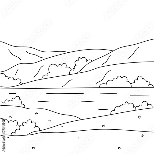 Illustration of natural hill landscape coloring background