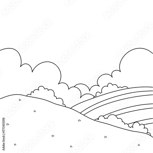 Illustration of natural hill landscape coloring background