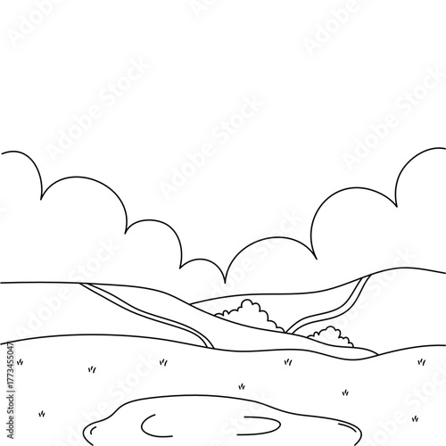 Illustration of natural hill landscape coloring background