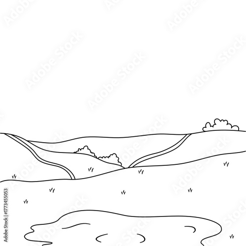 Illustration of natural hill landscape coloring background