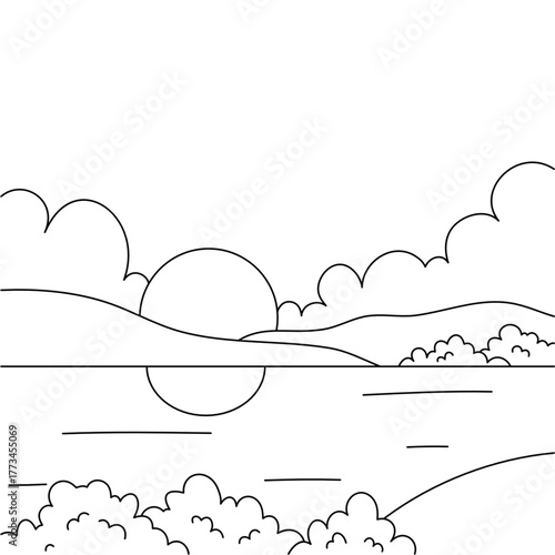 Illustration of natural hill landscape coloring background