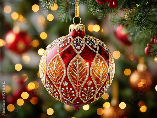 a shiny red Christmas bauble