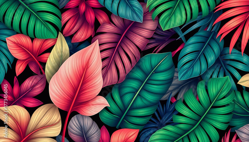 Wallpaper Mural Artistic close-up of colorful tropical leaves with vibrant textures and modern design, nature background concept. Torontodigital.ca