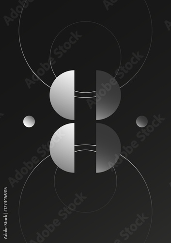 Abstract gradient shapes on a black background. Esoteric symbols, imitation planets.