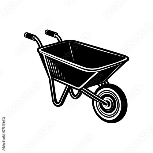 Illustration of a wheelbarrow on transparent background silhouette
