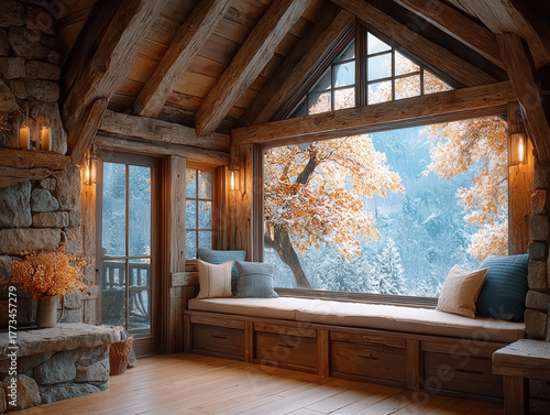 fireplace with snow outside...