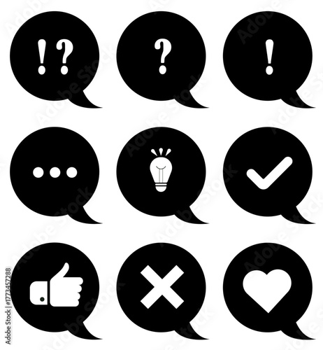 speech bubble chat icon set for messages and ideas, Speech bubble icon set for apps and web, Chat symbol collection social media design, Simple chat and like icon vector set, vector icons