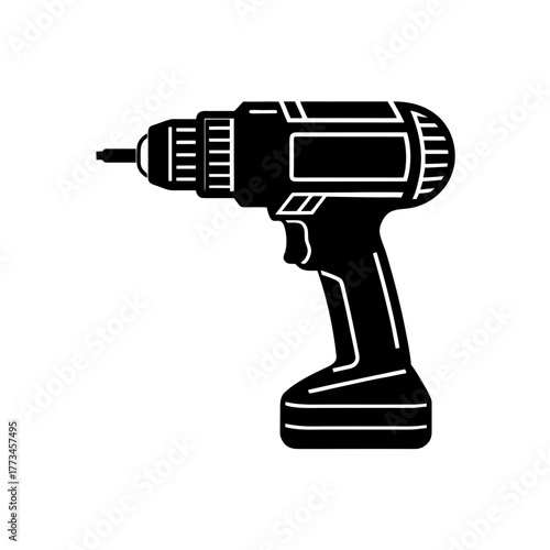 Illustration of a black drill on transparent background silhouette
