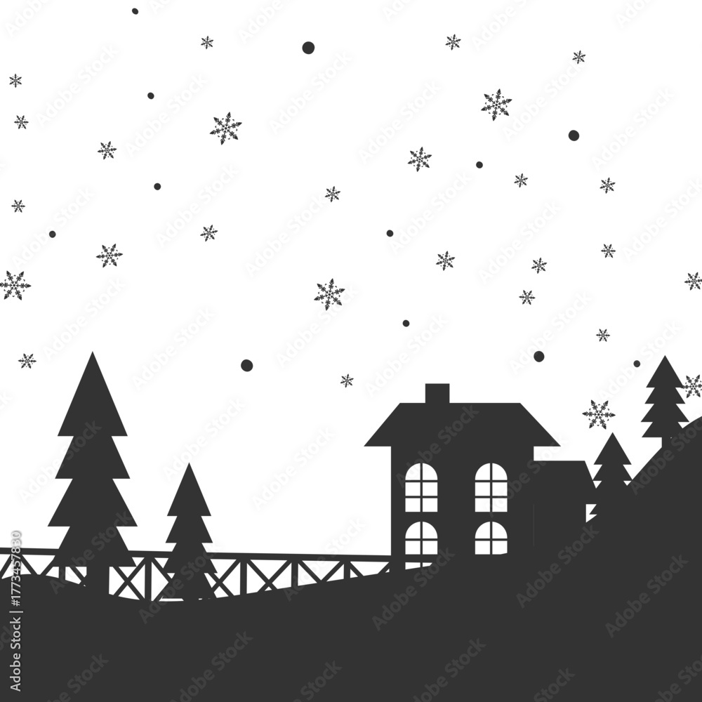 Fototapeta premium Winter Village Silhouette