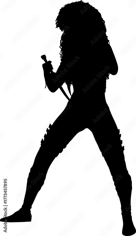 Obraz premium Silhouette illustration of a dynamic female warrior with curved blades. The figure showcases strength, agility, and combat intensity in a dramatic pose.