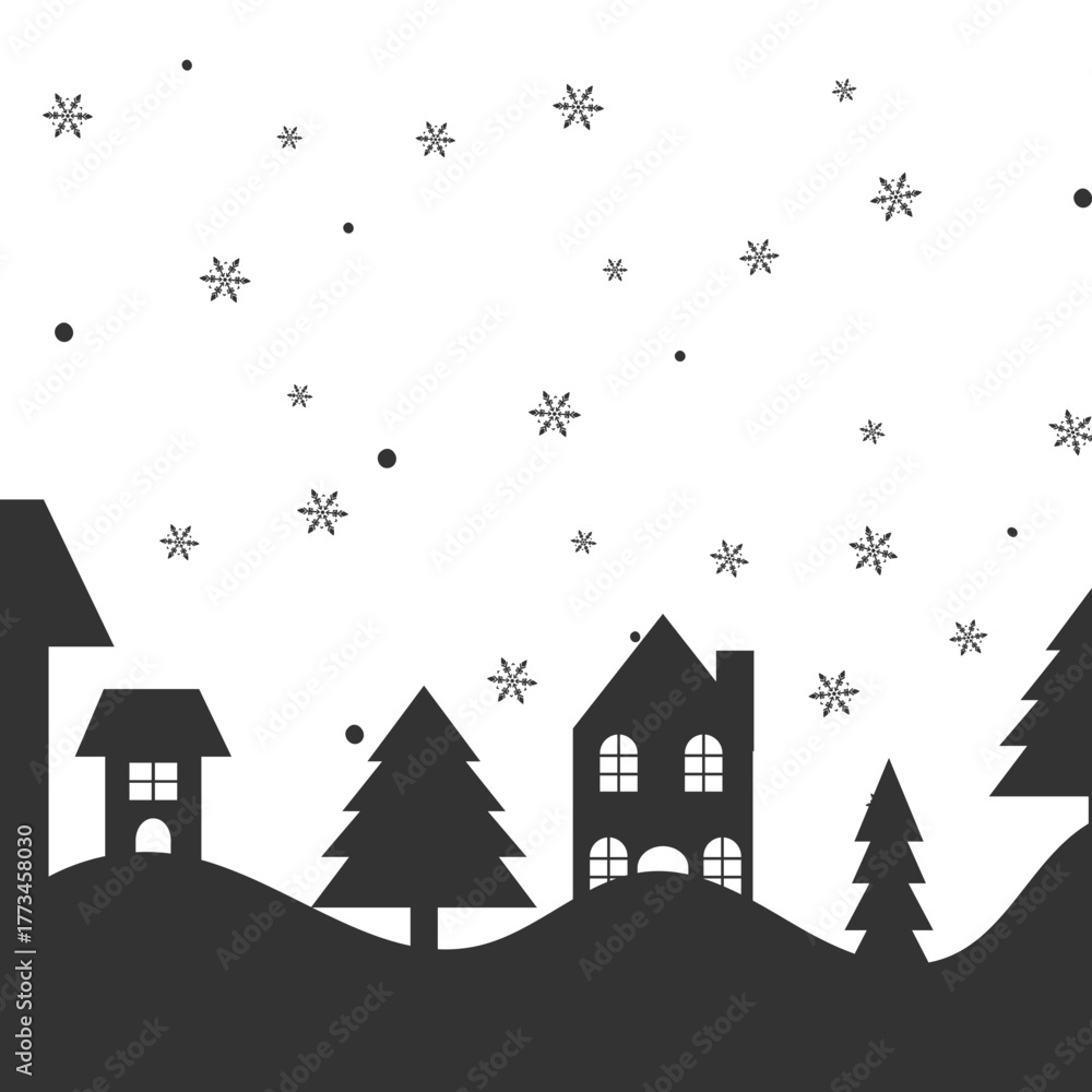 Fototapeta premium Winter Village Silhouette