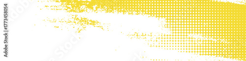Abstract yellow brush strokes blended with halftone dot patterns on a clean white background. The modern texture creates a dynamic, artistic composition.