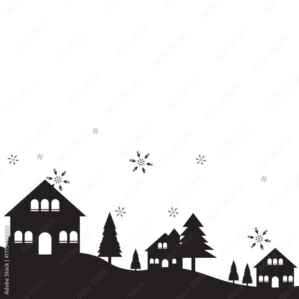 Fototapeta premium Winter Village Silhouette