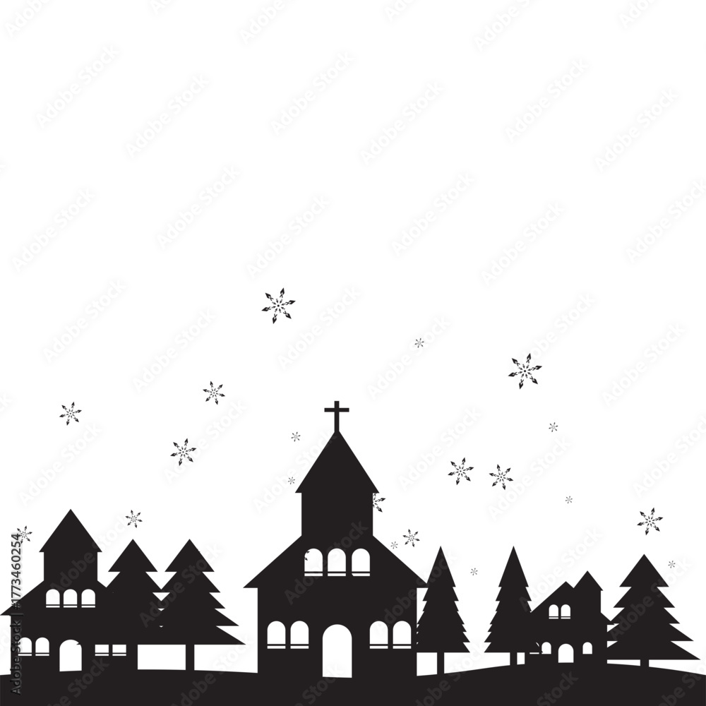 Fototapeta premium Winter Village Silhouette