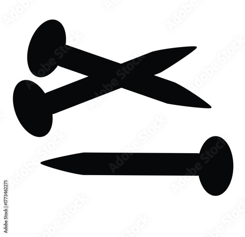 Cute cartoon hand drawn vector set iron nail silhouette.