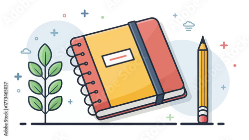 A colorful sketchbook icon with a spiral and a minimal design