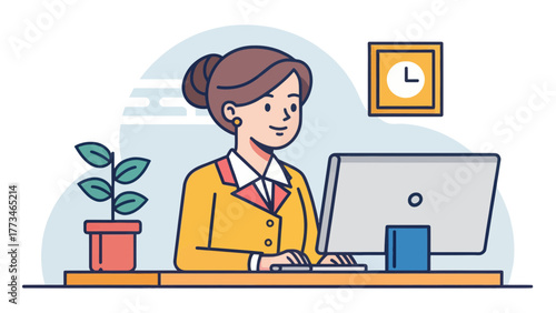 Secretary using a computer in office environment