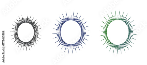 Abstract vector design showcasing three spiky circular elements in green blue and grey for infographics