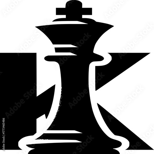 King Chess Piece Emblem: A striking chess piece silhouette, symbolizing strategy, power, and intellect, prominently displayed as an emblem.
