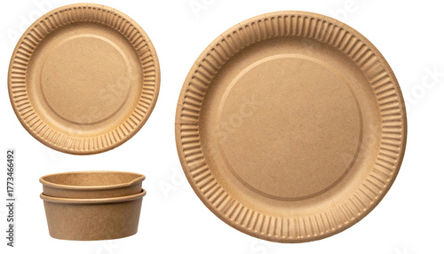 Brown, corrugated paper plates and bowls, eco-friendly tableware