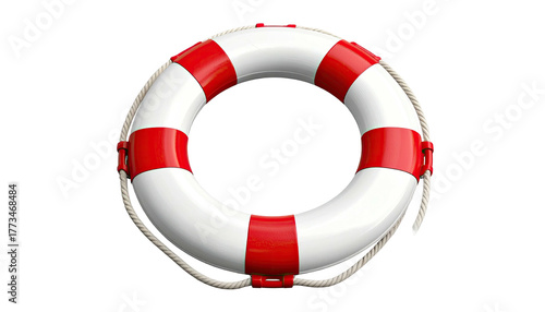 White life preserver with red stripes, isolated on black