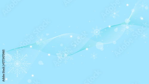 Light Blue Background Wallpaper Decoration With Wavy Lines And Sparkling Snowflake Stars Christmas Winter