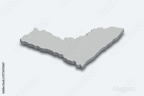 Alagoas 3d map with borders regions. State of Brazil
