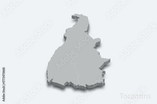 Tocantins 3d map with borders regions. State of Brazil