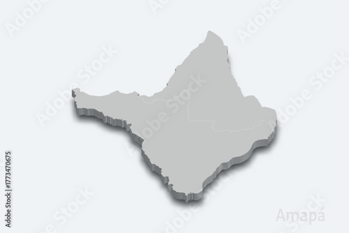 Amapa 3d map with borders regions. State of Brazil