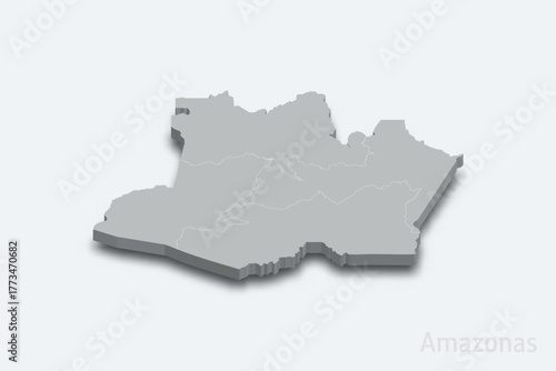 Amazonas 3d map with borders regions. State of Brazil