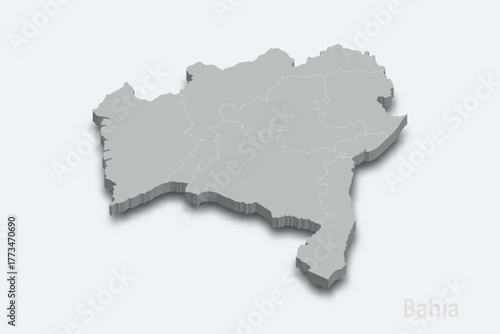Bahia 3d map with borders regions. State of Brazil