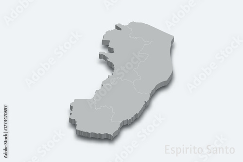 Espirito Santo 3d map with borders regions. State of Brazil